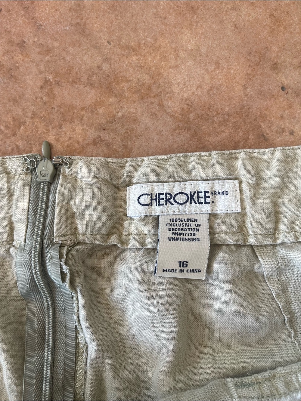 Cherokee Light Sage Drawstring 100% Linen Midi Skirt - Picture 3 of 5
